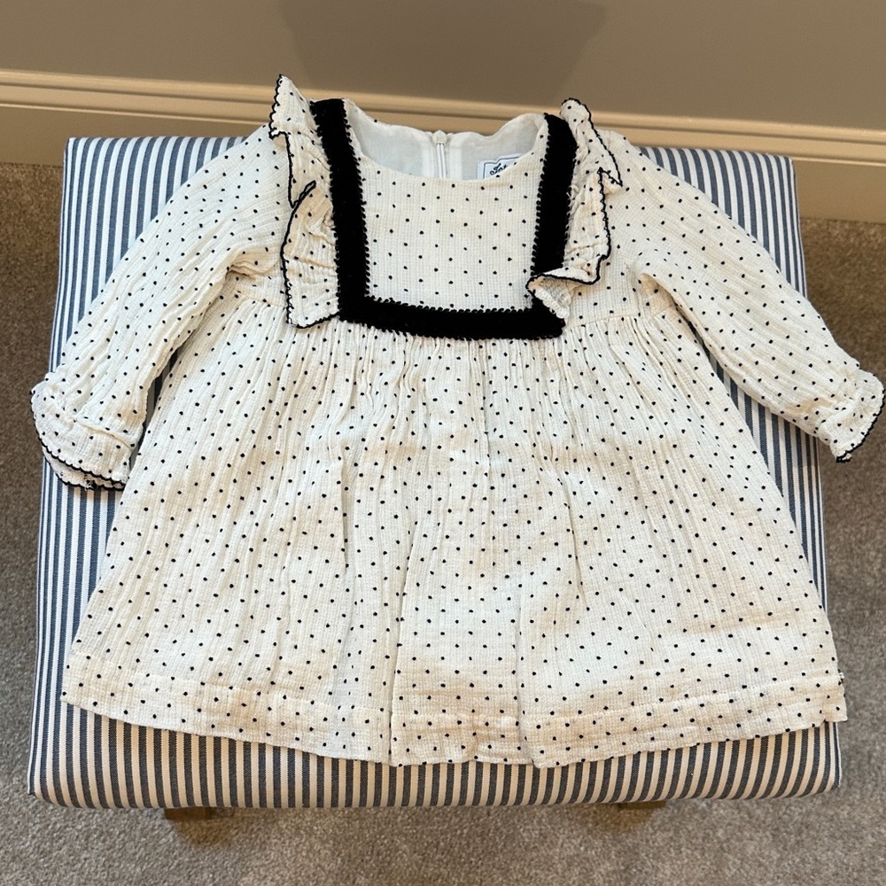 Tartine et Chocolat polka Dot Baby Dress with Black Trim - like new!
